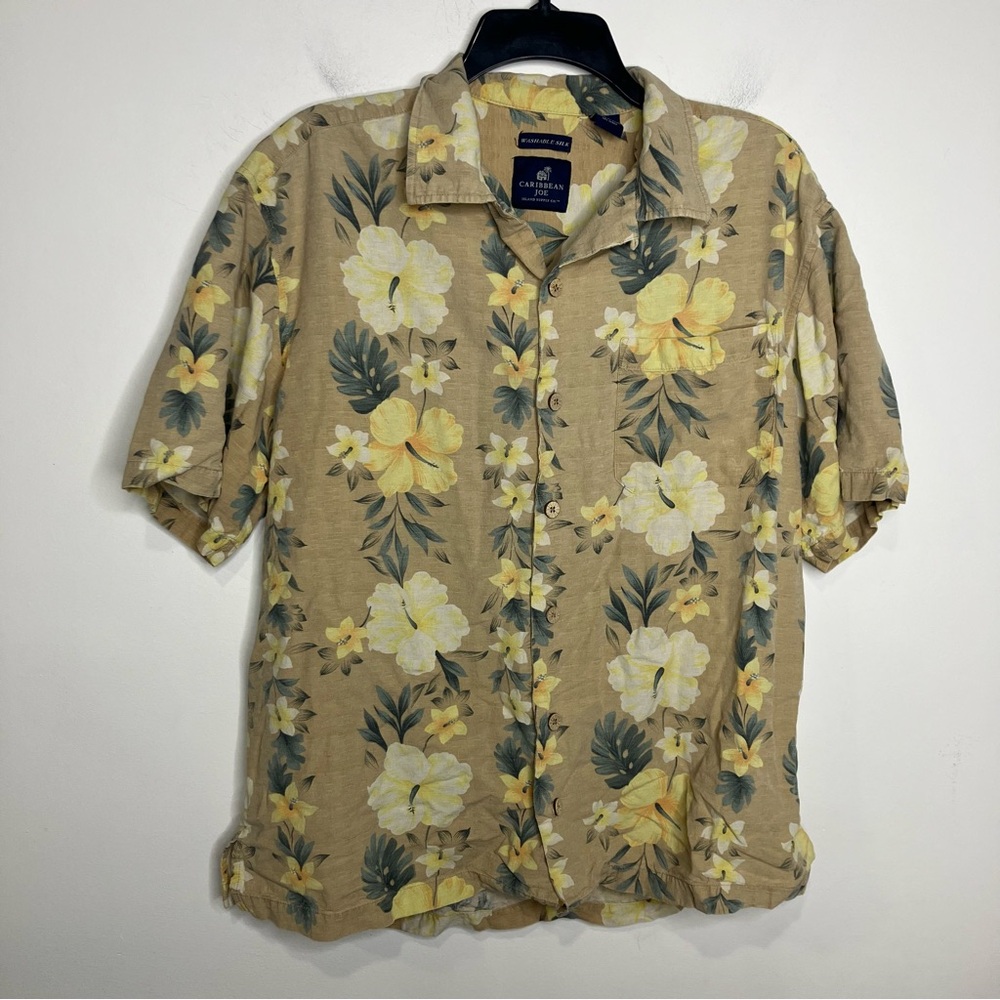 Caribbean Joe‎ 100% washable silk Hawaiian shirt casual button down mens large